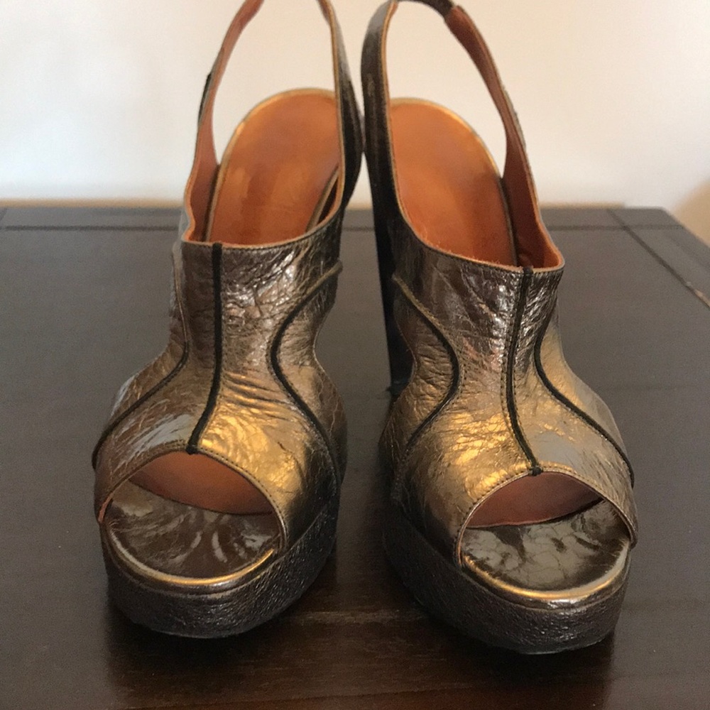 Lanvin Pewter Leather Platform Sandals